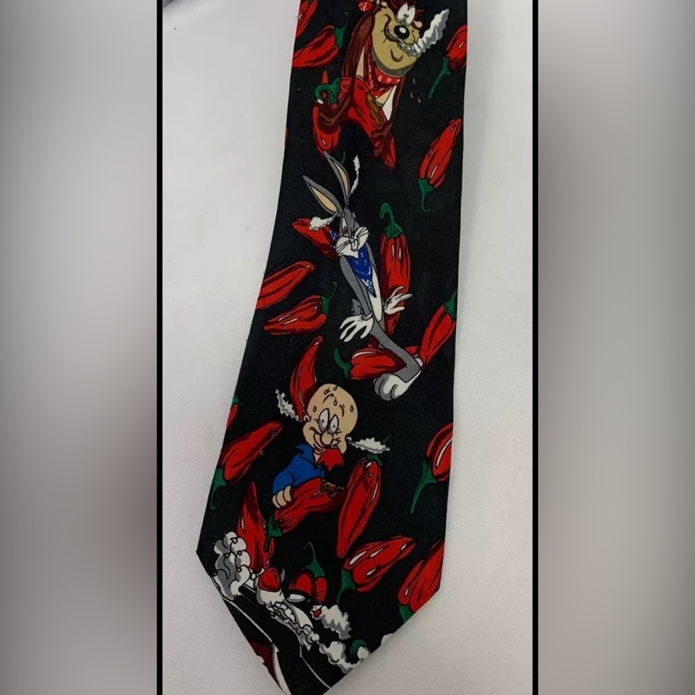 1995 Vintage Looney Tunes Mania Tie - Taz Sam Elmer Duffy Bugs 100% Poly EUC